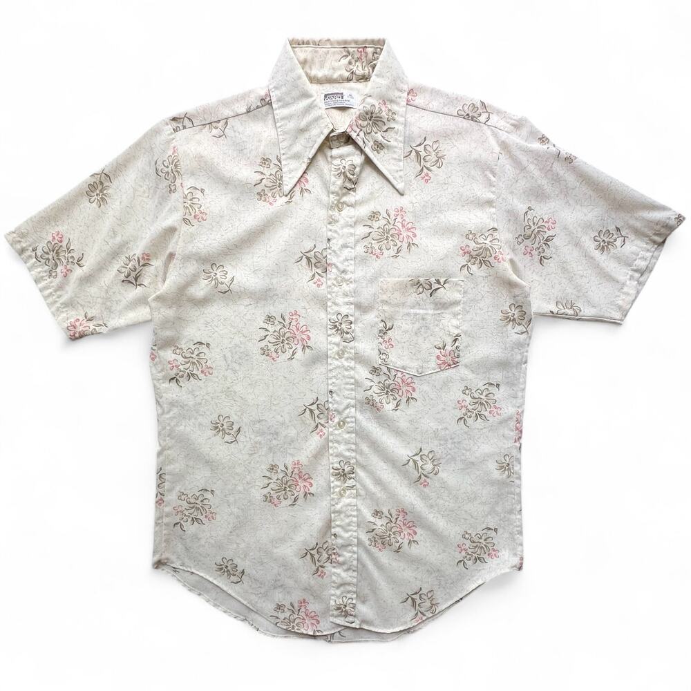 True Vintage Montgomery Ward MCM Floral Pattern Dagger Collar 70 Button Up Shirt